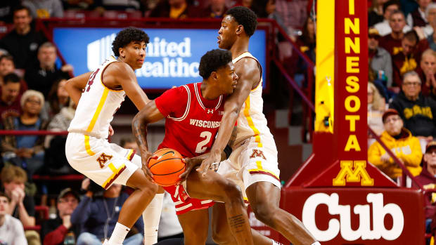 AJ Storr drives on Gophers